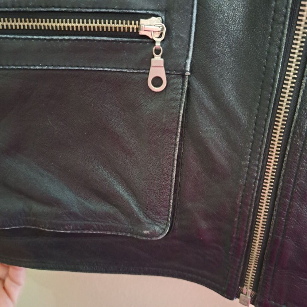 Men's Black Leather Zip Front Vest - Classic Utility Style - Picture 13 of 16